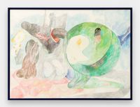 Ojos, zapatilla, luna, carne, tronco y cartas by Liv Schulman contemporary artwork painting