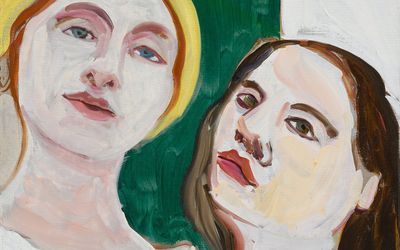 Chantal Joffe, Vita in a Yellow Beret with Esme (2019) (detail). Oil on canvas. 50 x 60 cm. © Chantal Joffe. Courtesy the artist, Victoria Miro, and Lehmann Maupin, Hong Kong, and Seoul.