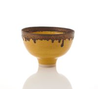 Yellow bowl with Bronzed Rim by Lucie Rie contemporary artwork ceramics