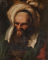 Bust of a Man in a green and red robe, 'Socrates' by Giandomenico Tiepolo contemporary artwork painting