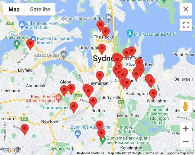 Map of galleres in Sydney