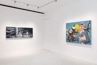 Exhibition view: Jim Shaw, It's After the End of the World, Don't You Know That Yet, Gagosian, London (11 April–18 May 2024). Courtesy Gagosian. Photo: Lucy Dawkins.