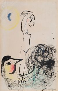 Nu sur coq by Marc Chagall contemporary artwork painting, works on paper, drawing