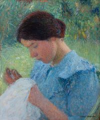 Jeune femme cousant by Henri Martin contemporary artwork painting, works on paper