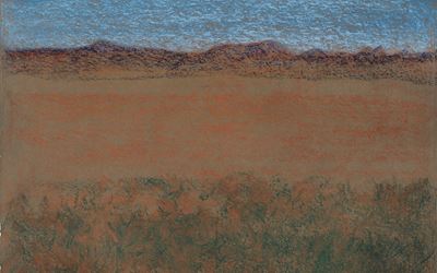 Richard Artschwager, Horizontal Landscape with Blue Mountains (2010) (detail). Pastel on handmade paper. 45.7 × 60 cm. © Estate of Richard Artschwager/Artist Rights Society (ARS), NY2020/VG Bild-Kunst, Bonn 2020. Courtesy Gagosian Gallery and Sprüth Magers. Photo: © Robert McKeever.