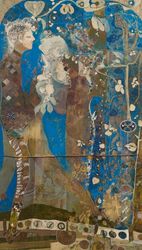 TARWUK, MRTISKLAAH_droW_eht_fo_esnecnl_eulb_A (2022). Acrylic and oil on canvas. 213.9 x 122.8 cm. Courtesy White Cube, Mason's Yard, London. 