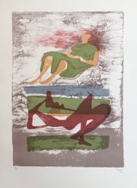 Two Reclining Figures on Striped Background by Henry Moore contemporary artwork print