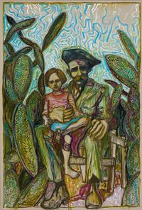 amongst cactus, sitting by Billy Childish contemporary artwork painting