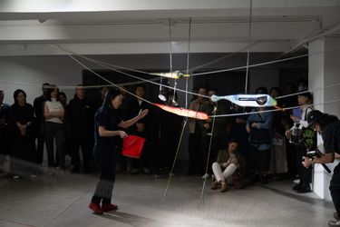 Performance view: Aki Sasamoto, Sounding Lines, Para Site, Hong Kong (28 March 2024). Courtesy Para Site. Photo: Felix S.C. Wong.