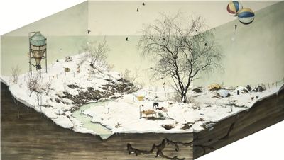 Lee Jinju, A way to Remember (2010). Powder pigment, animal skin glue, and water on unbleached cotton, 140 x 250 cm.