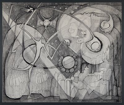 Eleni Pitari-Pangalou, Untitled (c. 1960–70). Ink on paper. 73 x 70 cm. Maioletti-Pitari Collection.