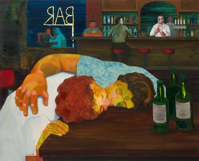 Nicole Eisenman, Sloppy Bar Room Kiss (2011). Oil on canvas. 99.1 x 121.9 cm.