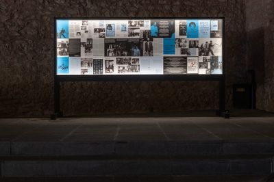 Bouchra Khalili, The Circle: Timeline for a Constellation (2023). Mural poster Dimensions 317 × 123 cm.