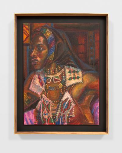 Athi-Patra Ruga, Nongayindoda... in travesti (2021). Oil stick and pastel on canvas board. 61 x 45 cm. ©Athi-Patra Ruga.