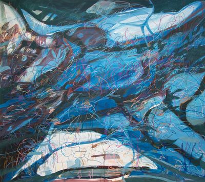 Janaina Tschäpe, Unconscious Mountains (2020) Casein and crayon on canvas. 256.54 x 294.64 cm.