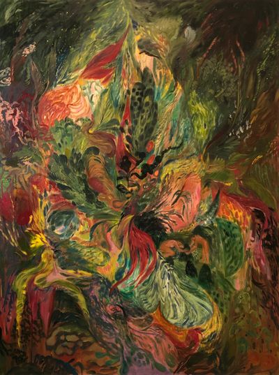 Soumya Netrabile, The Gardners (2020). Oil on canvas. 76.2 x 101.6 cm.