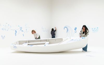 Yoko Ono, Add Colour (Refugee Boat) (1960 concept). Exhibition view: Yoko Ono: Music of the Mind, Tate Modern, London (15 February–1 September 2024). Photo: © Tate, Lucy Green.