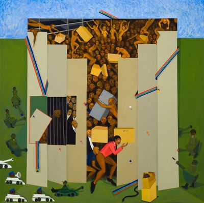 Richard Mudariki, July unrest (2022). Acrylic on canvas. 150 x 150 cm.