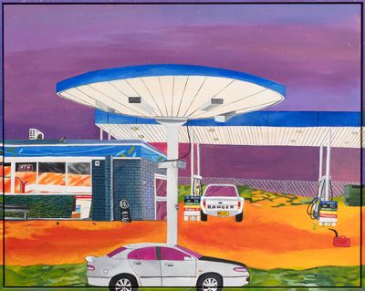 Nick Santoro, The Flying Saucer (2021). Acrylic on board with hand-painted frame. 74 x 59 cm.