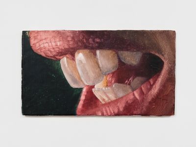 Joseph Yaeger, A tool free of blood I (2021). Watercolour on gessoed linen. 25.5 x 46 x 2 cm.