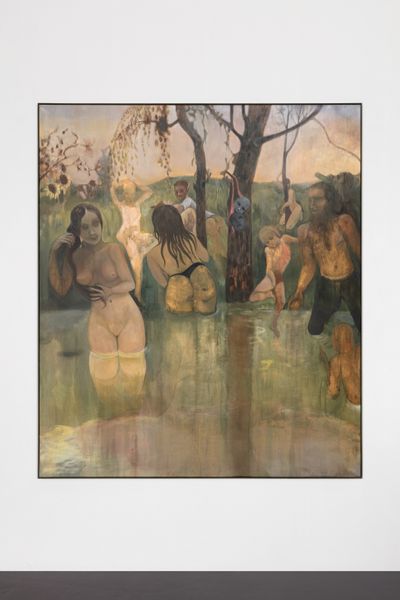 Sarah Buckner, Untitled ( Bacchanal) (2021). Oil on canvas. 27 x 35 200 x 175 cm.