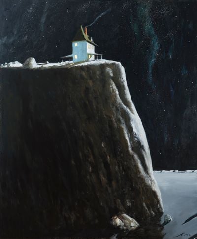 Julio Larraz, Lei é Lá (2021). Oil on canvas. 182.9 x 152.4 cm.