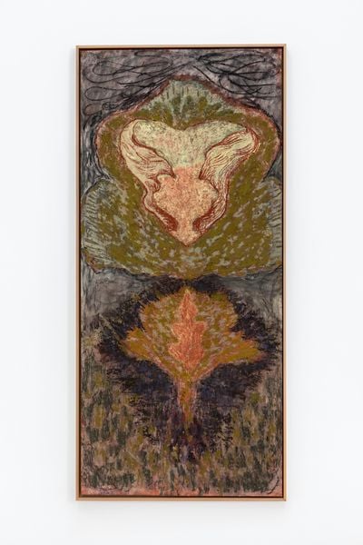 Tomas Leth, Billimoria (2021). Oil pastel and dry pastel on paper. 146 x 67 cm. Exhibition view: Orfila, ADZ Gallery, Lisbon (20 January–12 February 2022).