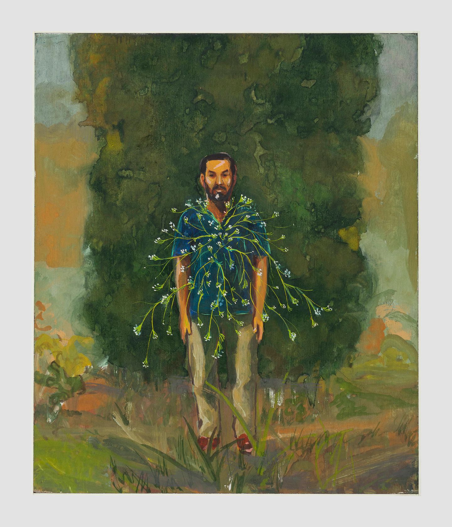 Mahesh Baliga, Flowering self (2022). Casein on board. © Mahesh Baliga. Courtesy the artist, Project 88, and David Zwirner.