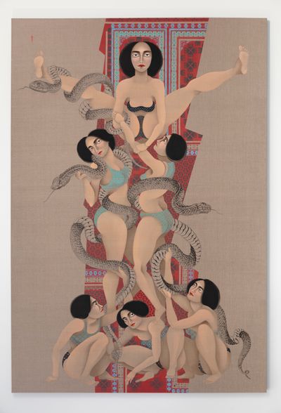 Hayv Kahraman, Snakes (2021). Oil on linen. 254 x 172.7 x 4.4 cm.