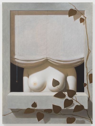 Anna Weyant, Girl in Window (2024). Oil on canvas. 121.9 x 91.4 cm.