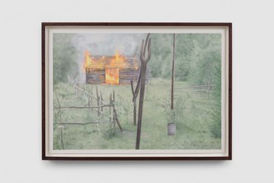 Eva Gold, Acts of Violence (after Tarkovsky) (2024). Colour pencil on paper. 40.3 x 57.7 x 3.6 cm (framed).