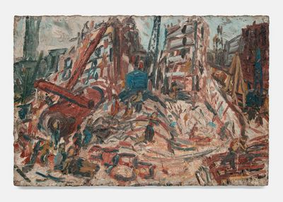 Leon Kossoff, Demolition of YMCA Building No. 2, Spring (1971). Oil on board. 123 x 184 cm.