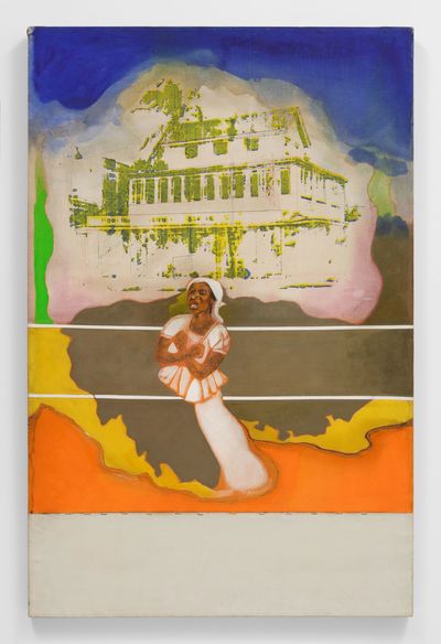Frank Bowling, Untitled (Mother's House) (1966). Oil and silkscreened ink on two stapled canvases. 120.6 x 78.7 cm. © Frank Bowling. All Rights Reserved, DACS 2024.