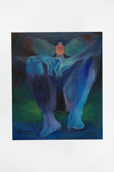 Monika Stricker, Vogelperspektive (Bird's-eye View) (2021). Oil on canvas. 100 x 85 cm.