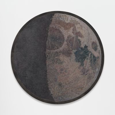 Hayley Barker, Autumn Equinox Moon (2024). Oil on linen. 132.1 cm (diameter).