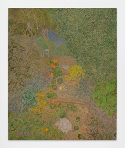 Hayley Barker, Spring Valentine Path (2024). Oil on linen. 254.3 x 208.3 cm.