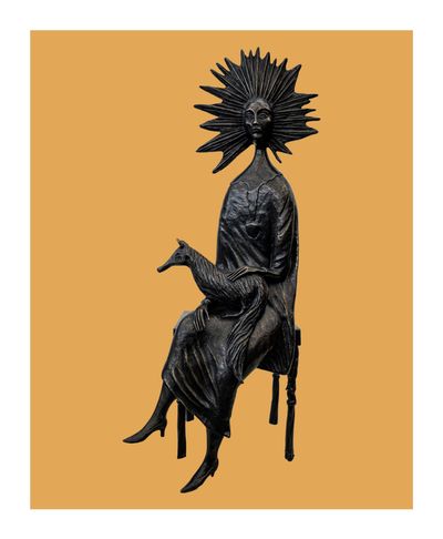 Leonora Carrington, Woman with Fox (2010). Bronze sculpture. 92 x 34 x 32 cm.