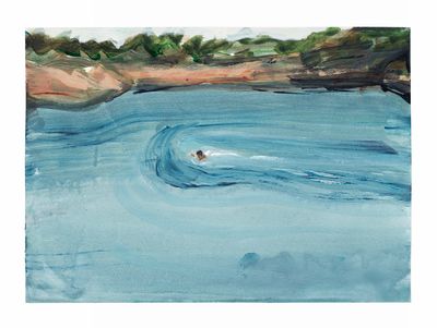 Matthew Krishanu, Boy Swimming (2023). Acrylic on paper.