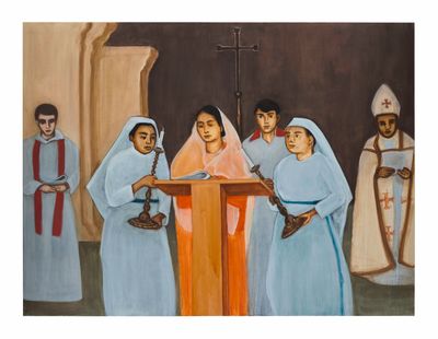 Matthew Krishanu, Preaching (2018). Oil on canvas.