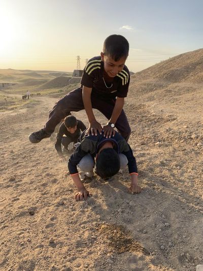 Francis Alÿs, Children's Game #20 Leapfrog, Nerkzlia, Iraq (2018). 5 min, 53 sec. In collaboration with Ivan Boccara, Julien Devaux, and Félix Blume.
