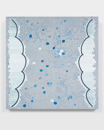Amy Feldman, Magic Matter (2024). Acrylic, Flashe, and silkscreen ink on canvas. 200.5 x 200.5 x 4 cm.