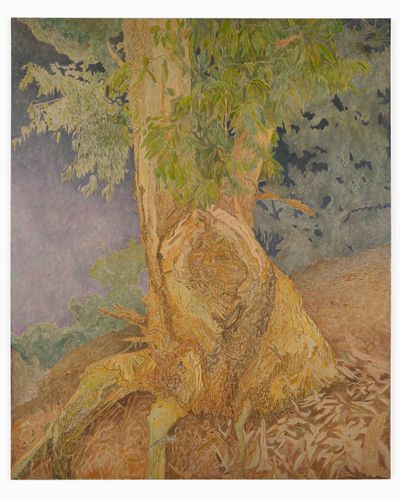 Hayley Barker, Lemon-Scented Gum (2023). Oil on linen. 254 x 208.3 cm.