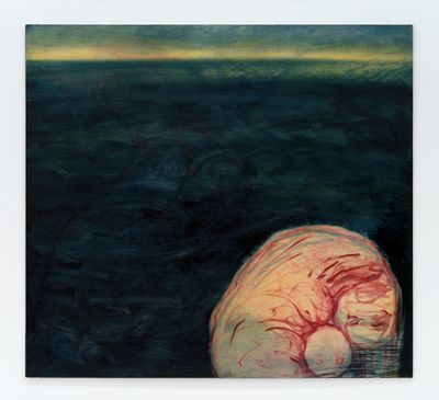 Miriam Cahn, undarstellbar/gezeichnet (2020). Oil on wood. 110 x 100 cm.