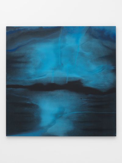 Shirazeh Houshiary, Psyche (2019). Pigment, pencil, and black aquacryl on canvas and aluminium. 190 x 190 cm.