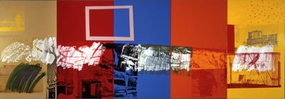 Robert Rauschenberg, New Year's Wall (Urban Bourbon) (1989). Acrylic and enamel on enamelled aluminium. 215.2 x 611.5 cm.