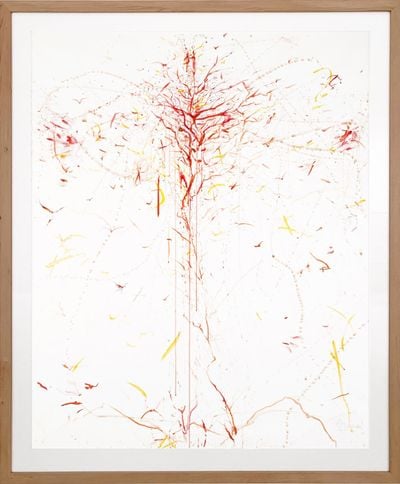 Rebecca Horn, Der Blutbaum (2011). Acrylic and pencil on paper. 181 x 150 cm. Framed: 207 x 175 x 4.5 cm.