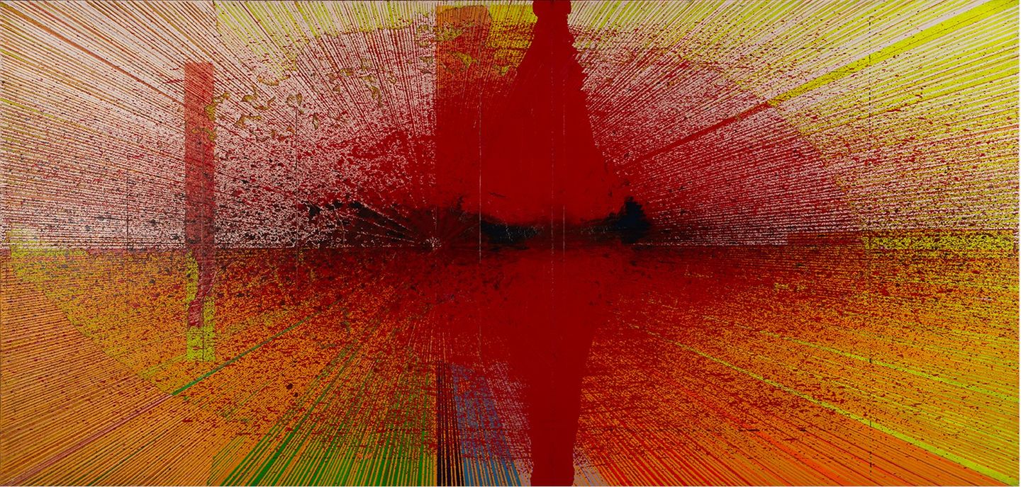 Song Tang, Sketch Painting (2007–2021). Linen/oil paint, propylene, alcohol. 169 × 350 × 8 cm. Courtesy Bank MABSOCIETY, Shanghai.