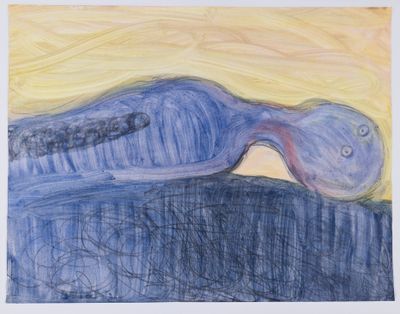 Miriam Cahn, liegen (1995). Glue, pigments, and pencil on paper. 50 x 65 cm.