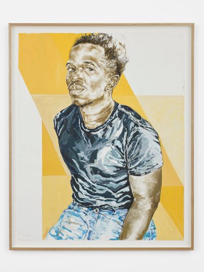 Claudette Johnson, Young Man on Yellow (2021). Pastel and gouache on paper. 152.8 x 122 cm. © Claudette Johnson.