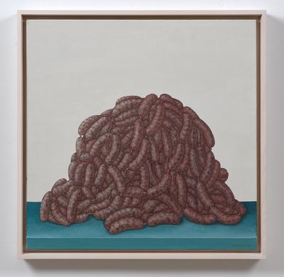 Christa Dichgans, Salsicce (1972). Aquatec on canvas. 55 x 55 cm.